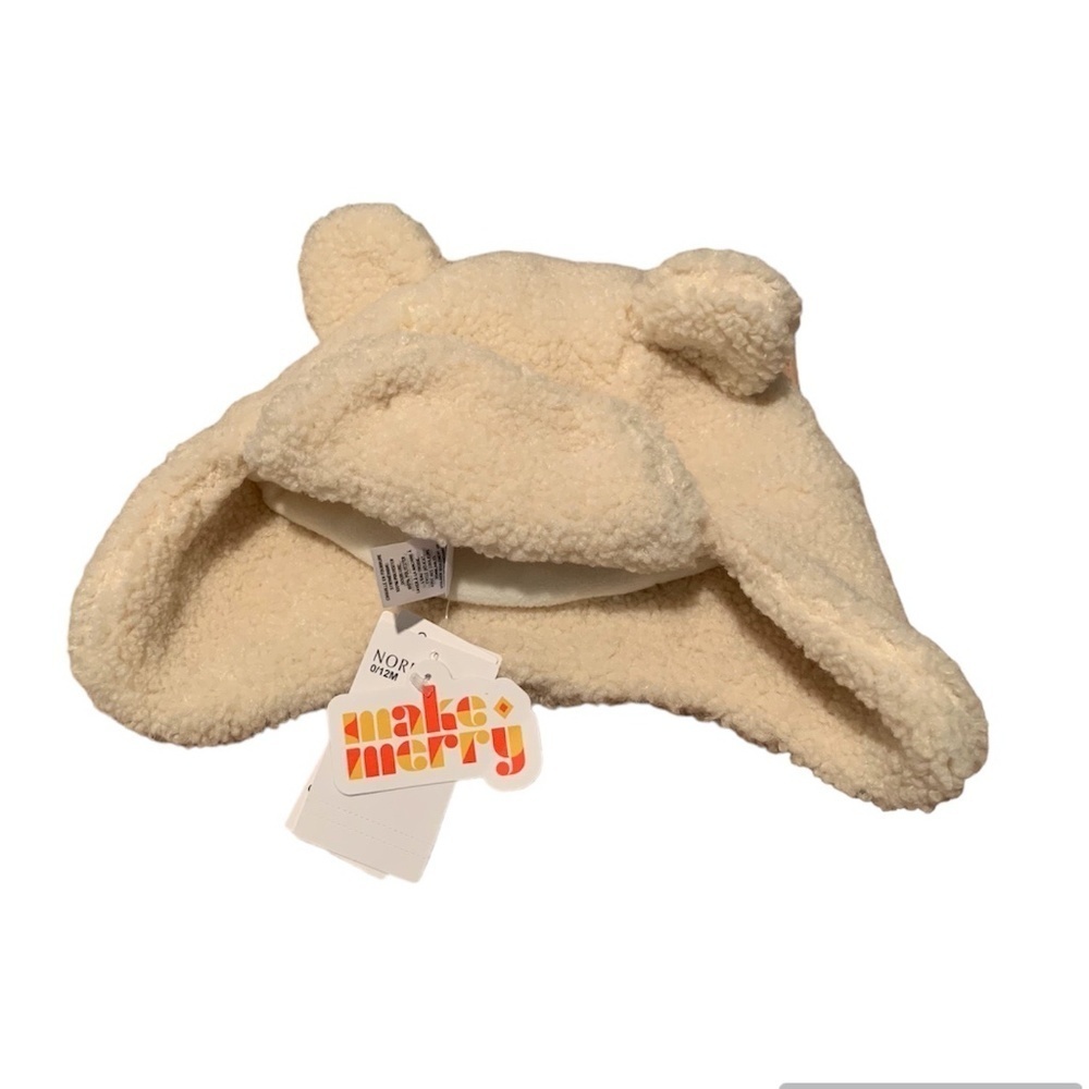 Nordstrom Infant Fuzzy Bear Hat Ivory 0-12 months NWT